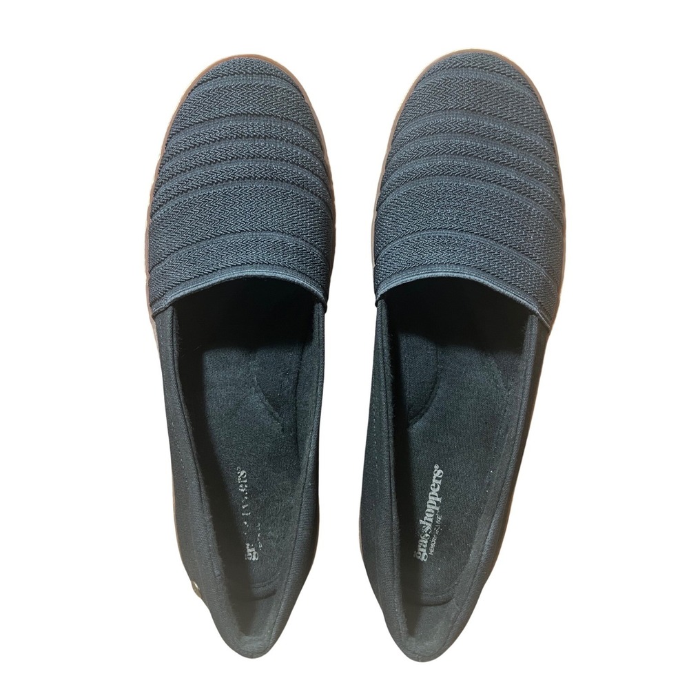 Grasshoppers Womens Black Knit Espadrille Slip On Loafers Memory Foam Flats 8.5